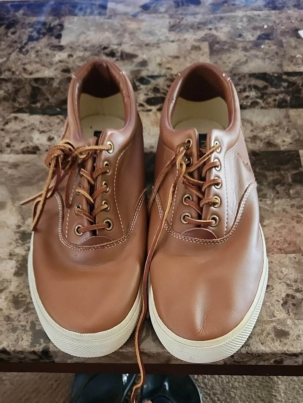 Ralph Lauren Men's Brown Leather Slip-On Style Sneakers